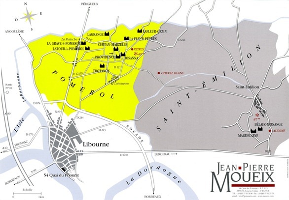 莫艾克斯（Moueix）家族在波尔多右岸拥有的酒庄位置图（点击放大），图片来源：Ets. Jean-Pierre Moueix