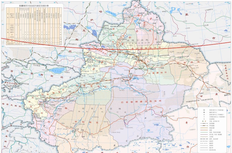新疆地区的地图：红线才是44°50’的所在位置