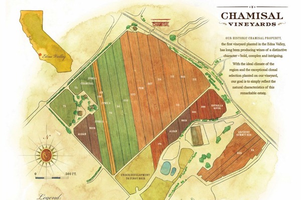 香颂酒庄（Chamisal Vineyards）的葡萄品系地图