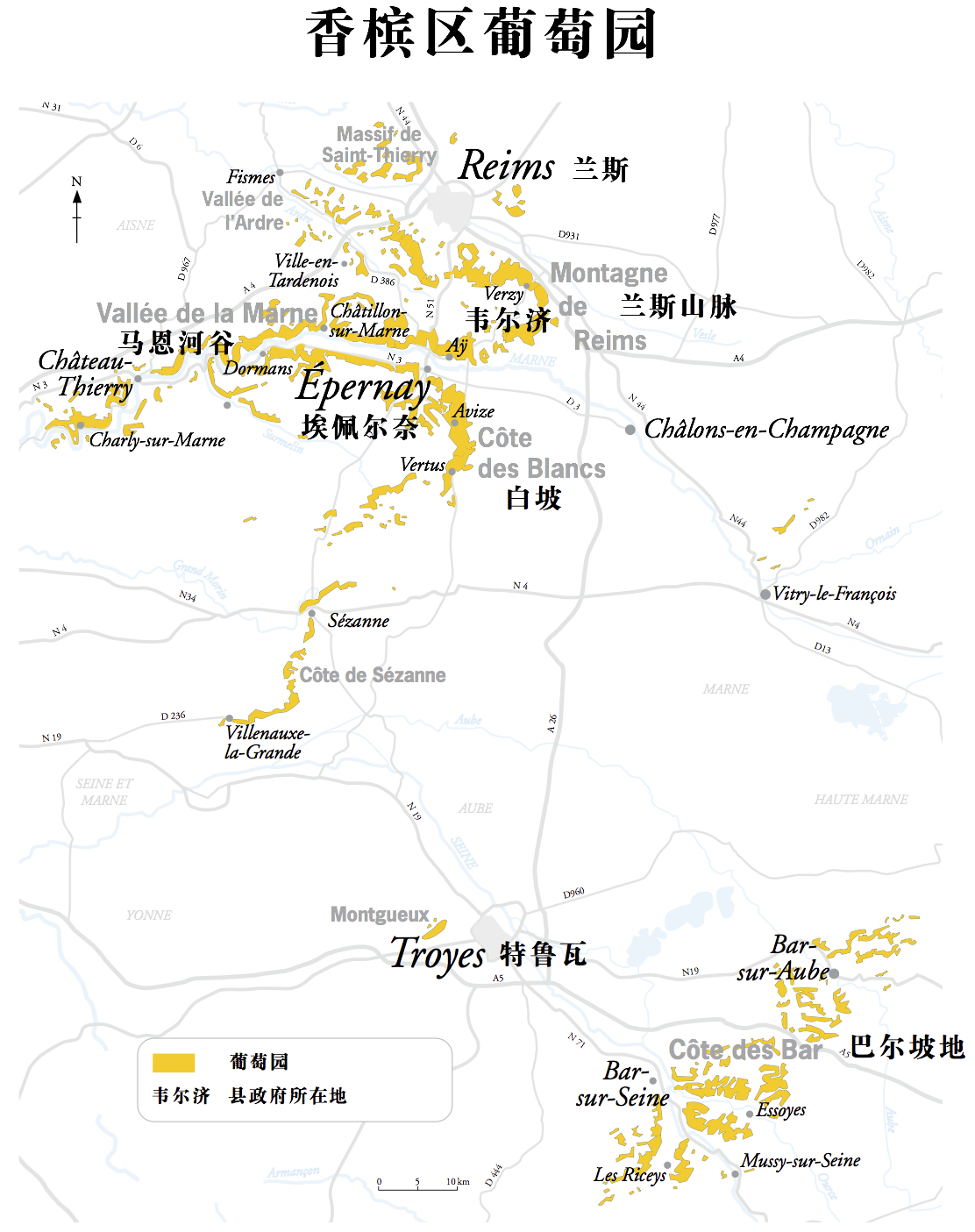 香槟产区地图，点击查看大图，图片来源：法国香槟酒行业委员会中国办公室