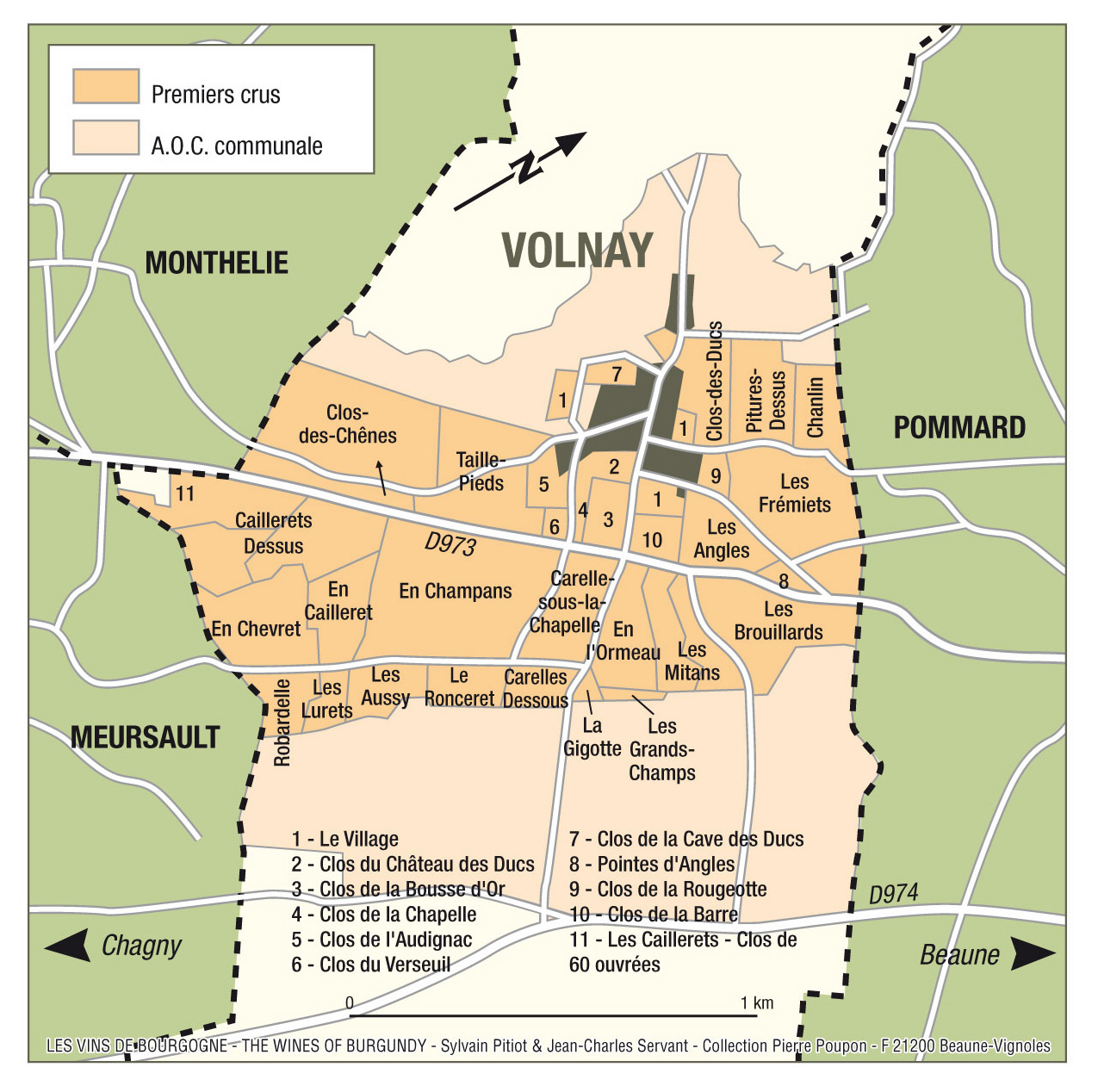 点击放大：沃尔内 Volnay产区地图，来源：BIVB