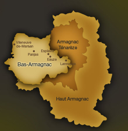 雅文邑（Armagnac）产区图，如同葡萄叶一般的形状，来源：Chabot Armagnac