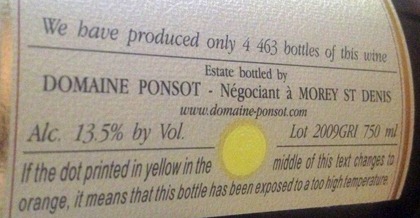 Domaine Ponsot在酒标上采用的的温度指示圆点
